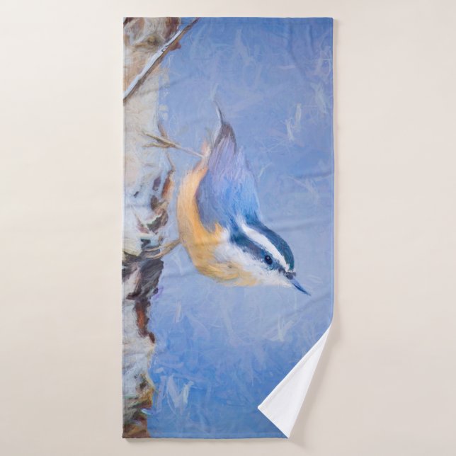 Nuthatch à poitrine rouge Peinture d'art original  (Serviette de bain)