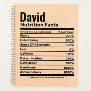 Nutrition Facts Funny Nom personnalisé David