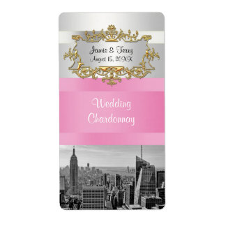 NY City Skyline BW 05 Étiquette blanc, vin rose