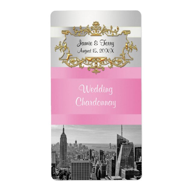 NY City Skyline BW 05 Étiquette blanc, vin rose (Devant)