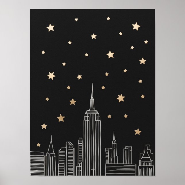 NYC Empire State Sketch I Starry Night Poster (Devant)
