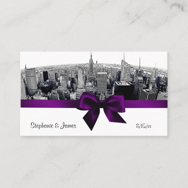 NYC Etched Fisheye Skyline BW Purple Escort Cartes (Devant)