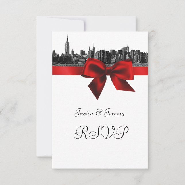NYC Large Skyline Etted BW Dk Red RSVP #1 (Devant)