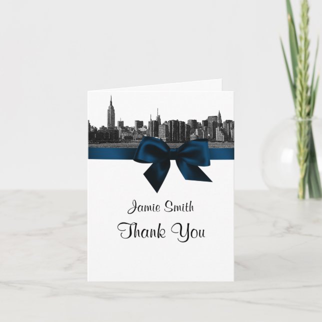 NYC large Skyline Etted BW Navy Blue Merci #2 (Devant)