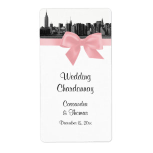 NYC Large Skyline Etted BW Rose Wine Étiquette