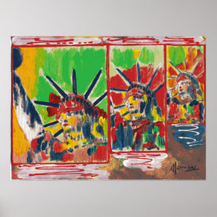 NYC Peter Max style 3 libertés Poster 9-11signé