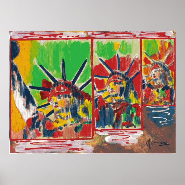 NYC Peter Max style 3 libertés Poster 9-11signé (Devant)