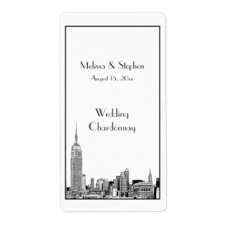 NYC Skyline 01 Etched Wine Étiquette