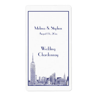 NYC Skyline 01 Etched Wine Étiquette Blue
