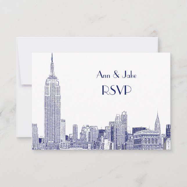 NYC Skyline 01 Gravé Blanc RSVP #2 Bleu (Devant)