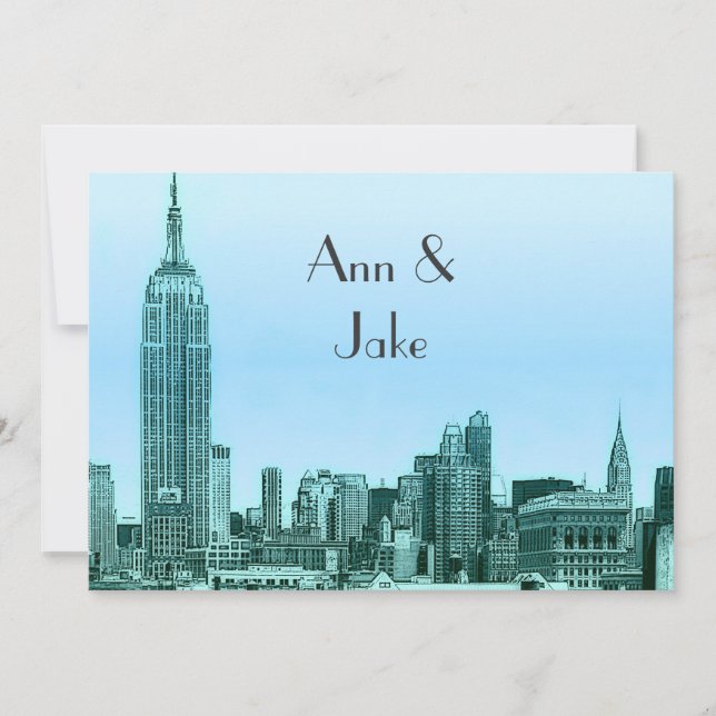 NYC Skyline 01 Mariage Turquoise Etched Invitation (Devant)