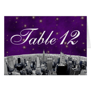 NYC Skyline 2 Purple Gold Star Numéro de table
