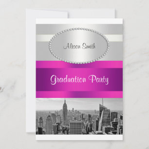 NYC Skyline BW 05 White Hot Pink Invitation