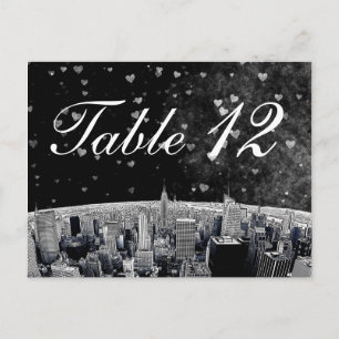 NYC Skyline no 2 Black Wht Heart Numéro de table