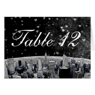 NYC Skyline no 2 Black Wht Heart Numéro de table