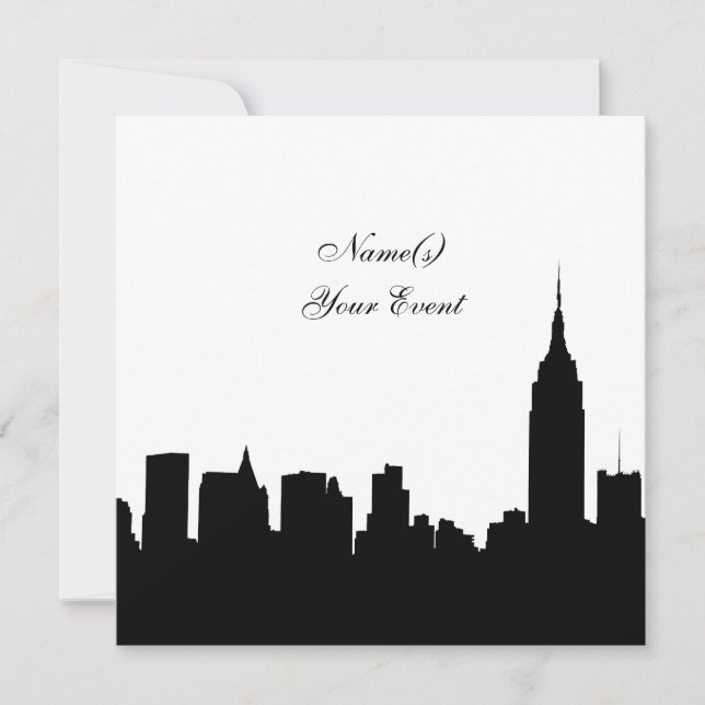 NYC Skyline Silhouette, ESB #1 BW SQ2 Invitation d (Devant)
