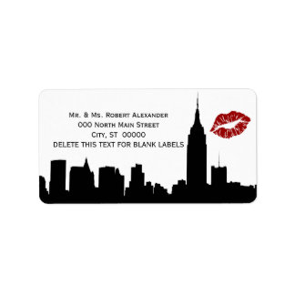 NYC Skyline Silhouette, Étiquette d'adresse BW #1H