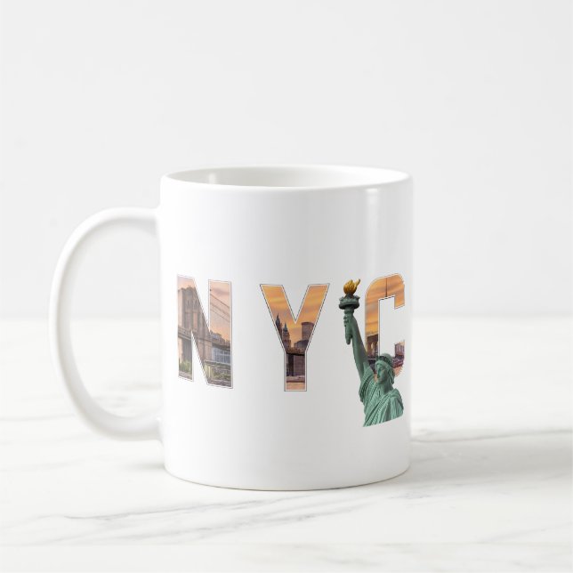 NYC Word Art avec Statue de la Liberté Skyline Mug (Gauche)