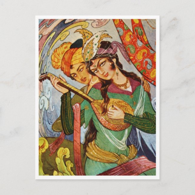 Nymphe avec setar et sa carte postale (Devant)