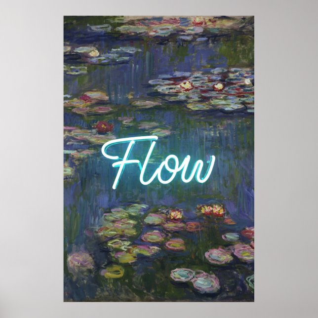 Nymphéas Remix – Néon « FLOW » Art mural et Cadeau (Devant)