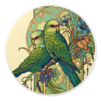 NZ Birds Kakariki Art nouveau bouton
