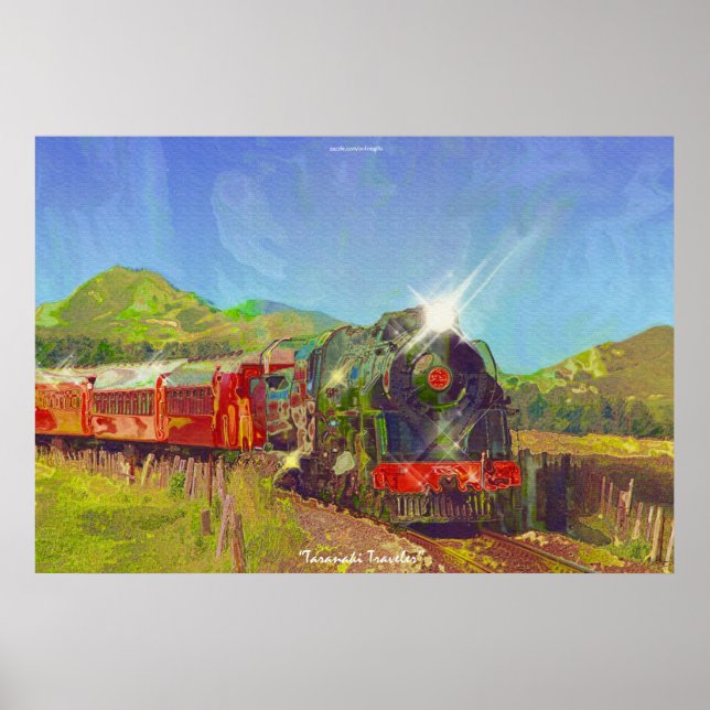 NZ Steam Train peinture moderne sur une affiche (Devant)