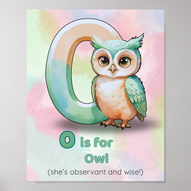 O est pour Hibou – Impression d'art d'alphabet de  (Devant)