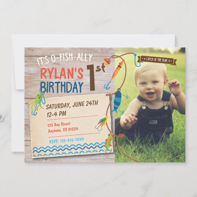 O-Fish-ally Boys First Birthday Fishing Invitation (Devant)