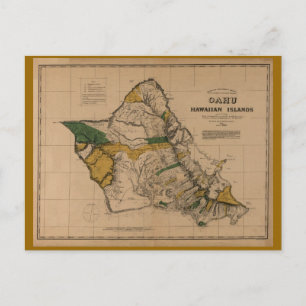 Oahu, 1881, carte vintage d'Hawaï