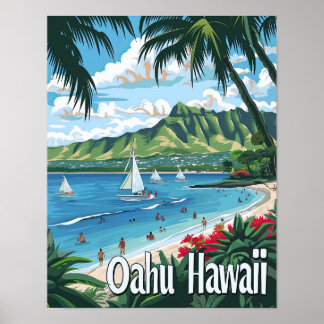 Oahu Hawaii Affiche de voyage Art Imprimer Poster
