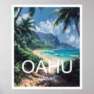 Oahu Hawaii Affiche de voyage Art Imprimer Poster