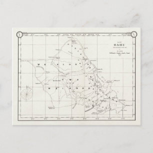 Oahu Island, Hawaii, Carte Vintage 1887