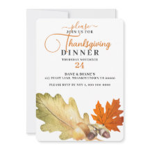 Oak Leaf & Acorns Thanksgiving Dîner Invitation