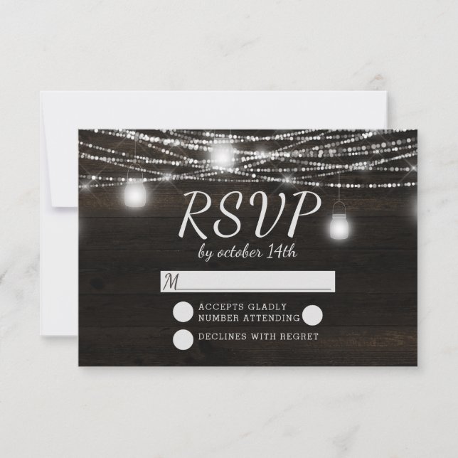 Oak Ridge Rustic Dark Wood Wedding Réponse RSVP (Devant)