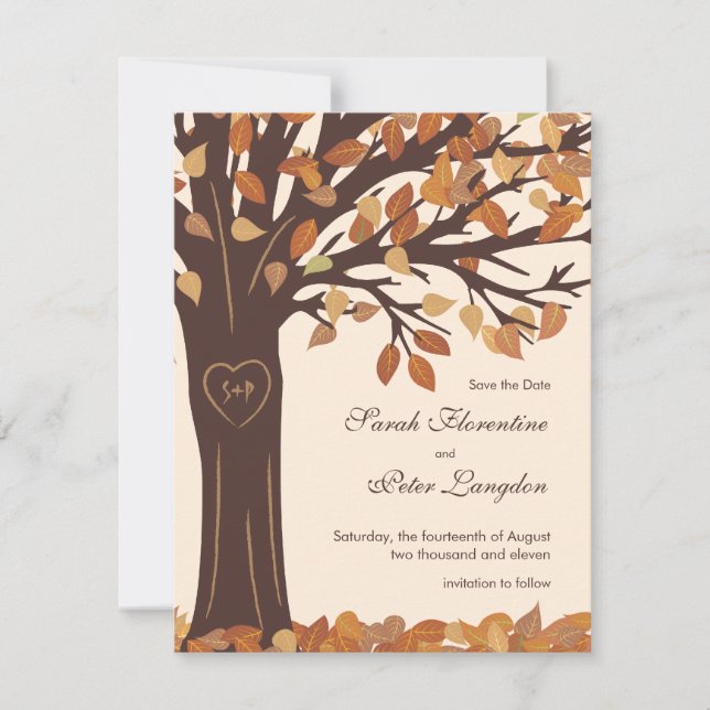 Oak Tree Heart Enregistrer la date Carte Mariage (Devant)