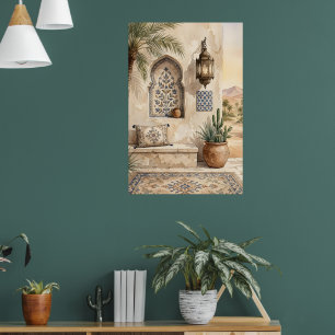 Oasis du désert marocain Aquarelle Art mural bohèm