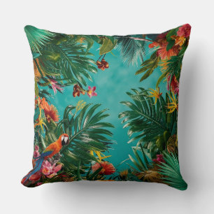 Oasis tropicale : Feuilles de palmiers et Coussin 