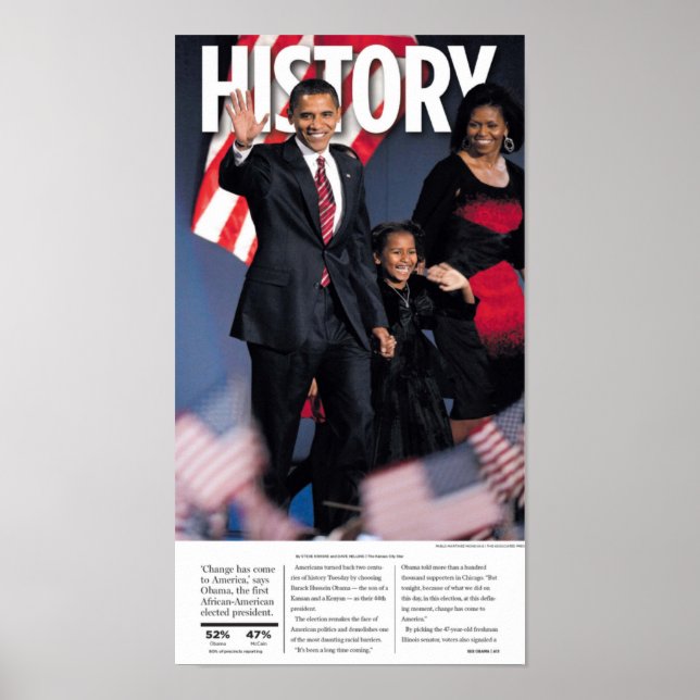 Obama : Affiche de journal historique (Devant)
