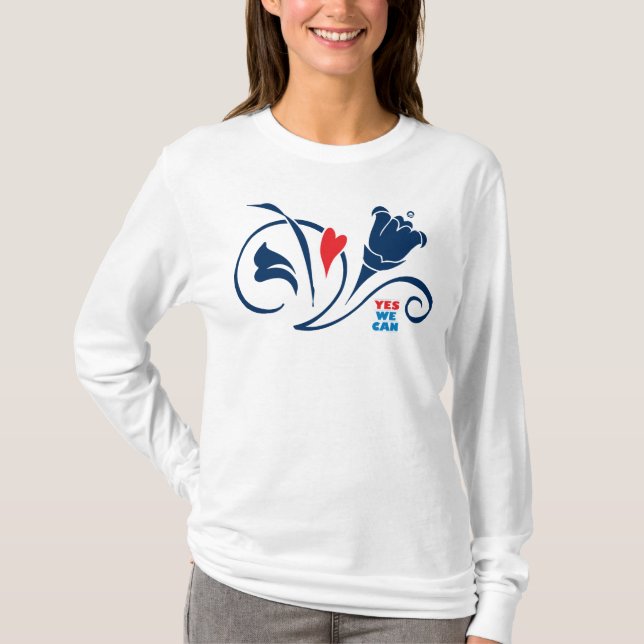 Obama - oui nous pouvons, long T-shirt de douille, (Devant)