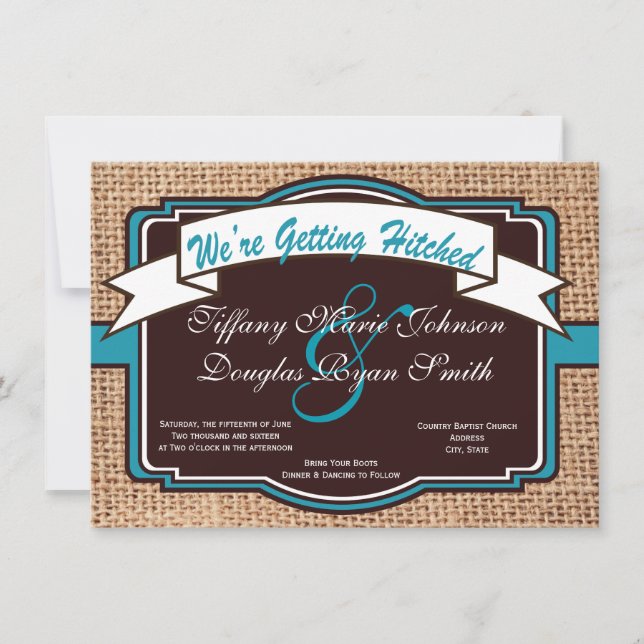 Obtenir Burlap Turquoise invitation de mariage (Devant)