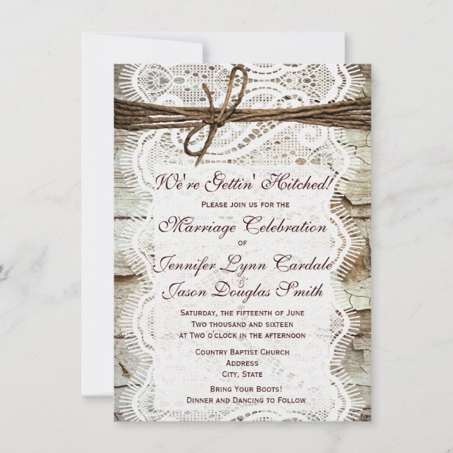 Obtenir des invitations de Mariage campagnard rust (Devant)