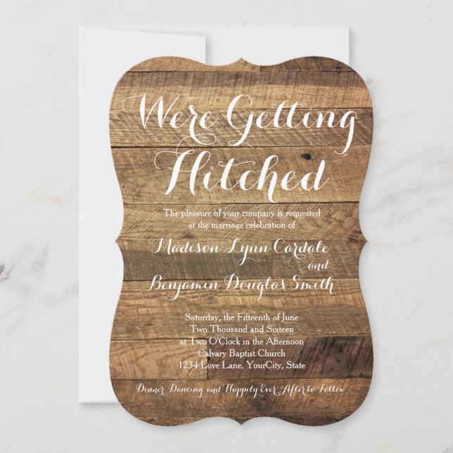 Obtenir Hitched Grange Wood Wedding Invitations (Devant)