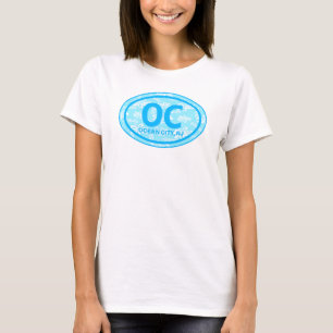 OC Ocean City NJ Blue Floral Beach Tag T-Shirt