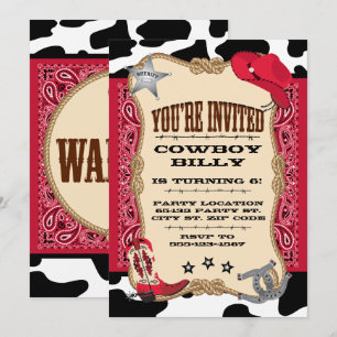 Occidental, anniversaire de cowboy, invitation 5x7