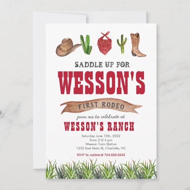 Occidental Cowboy Rodeo Invitation d'anniversaire (Devant)