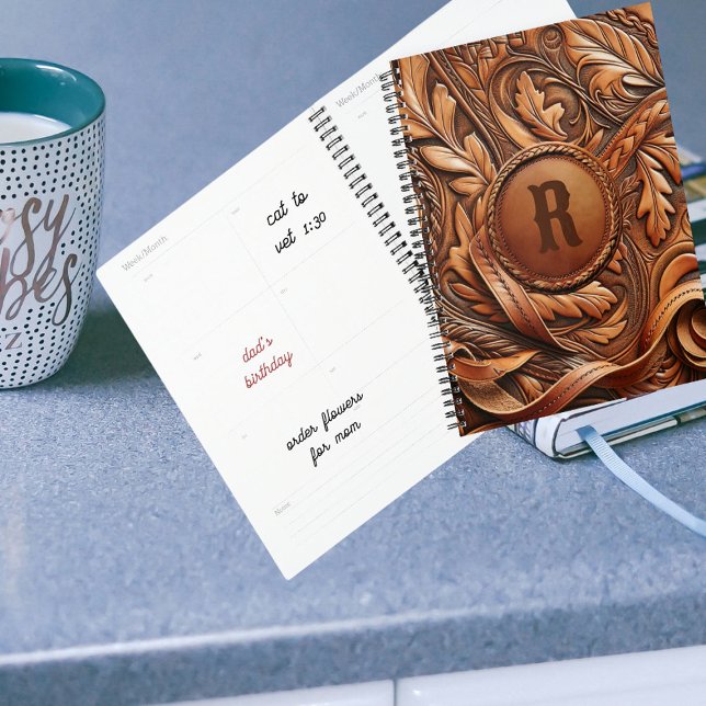 Occidental Outils en cuir Impression personnalisée (Western Tooled Leather Collection 
Custom Initial Planner)