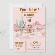 Occidentale Cowgirl rose Invitation d'anniversaire