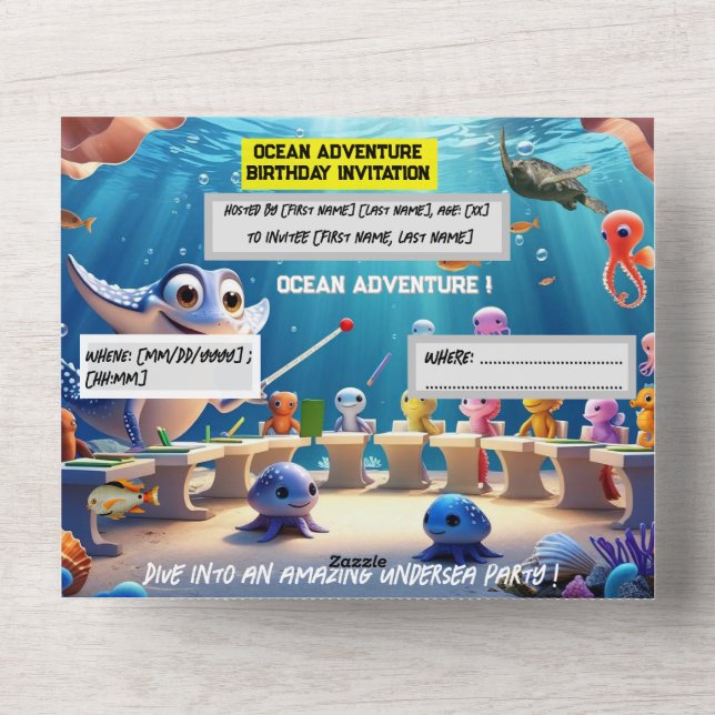 Ocean Adventure Classroom Anniversaire - Carte Pla (Recto)
