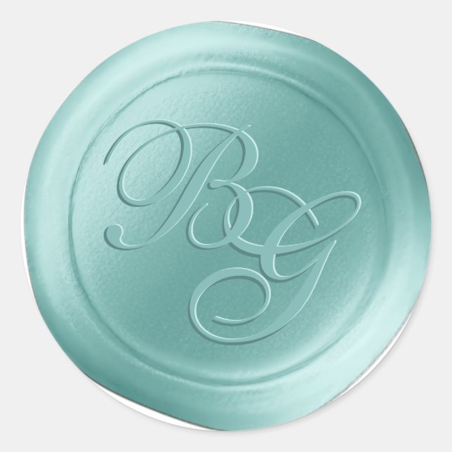 Ocean Aqua Calligraphie Monogramme Stickers cire (Devant)