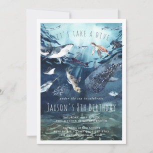 Océan aquarelle   Invitation de fête d'anniversair